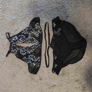 2 Piece Bkack and Silver Lingerie Set